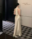 ロングドレス キャバドレス セクシー サテン ホルターネック 背中見せ フィット感 パーティー JC2-JW7026DSD260