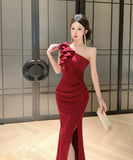 【2色】ロングドレス キャバドレス セクシー ワンショルダー ボディコン スリット入り パーティー JC2-DD3959