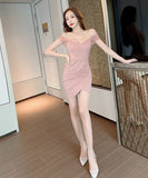 【2色】ミニドレス キャバドレス セクシー キャバ 嬢 パーティ キャバクラ Vネック ワンピース スカート フォーマル レディースDQ-SHMM279