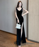 【3色】ロングドレス キャバドレス セクシー ローカット スリット入り 上品 バックオープン イブニングドレス パーティー JC2-YM9217