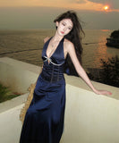 ロングドレス キャバドレス セクシー フレンチ風 Vネック カットアウト カットアウト ウエストマーク リボンディテール 清楚系 JC2-YPX1-E212-11250750