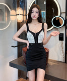 【3色】ミニドレス キャバドレス セクシー ローカット Vネック ジップ バイカラー ボディコン 指名 クラブ JC2-YM8894