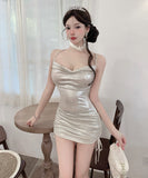 【3色】ミニドレス キャバドレス セクシー 胸元大胆 シャイニー タイトシルエット キャミワンピ クラブ JC2-DD6343