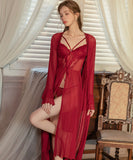 ルームウェア ランジェリー セクシー 透け感 メッシュ レース切替 フロントスリット ガウン付きセット JC8-GR6751