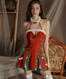 Lady's coco セクシー クリスマス風 ベロア ランジェリーセット ダイブVネック 背中開き ナイトウェア かわいいルームコスチューム LW2-GR4749