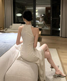 ロングドレス キャバドレス セクシー フレンチ ホルターネック 清楚 アシンメトリー マーメイド バースデー JC2-JW62701GD751