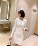 【2色】ミニドレス キャバドレス セクシー 韓国風 細見え タイトフィット クルーネック ニットワンピ ボディコン 通勤 デート お出かけ JC2-MLS59336445