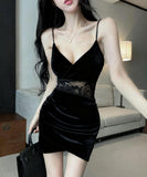 【4色】ミニドレス キャバドレス セクシー ディープネック ベロア ボディライン キャミソール バックオープン 指名向け クラブ JC2-DD6298