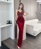 【4色】ロングドレス キャバドレス セクシー 韓国風 Vネック 細見え ベルベット キャミソール パーティー JC2-MLS7787611