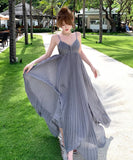 ロングドレス キャバドレス セクシー ビジュー付き Vネック バックレス キャミソール フレアシルエット プリーツ加工 バースデー JC2-XHY911117