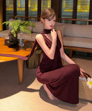 ロングドレス キャバドレス セクシー ヴィンテージ Vネック ノースリーブ レースアップ ボディコン JC2-CD7-337-27850680