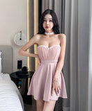 【4色】ミニドレス キャバドレス セクシー ベアトップ Aライン バックレス 谷間見せ ナイトドレス 夜遊び 指名アップ JC2-YM8891