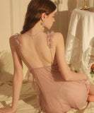 【4色】ルームウェア ランジェリー セクシー シアー素材 メッシュ レース カットアウト ビーズ 清楚系 キャミソール JC8-GR5716