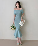 【4色】膝丈ドレス キャバドレス ワンショルダー ニット セクシー chic YH2-ZED888173GT639