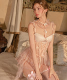 【2色】ルームウェア ランジェリー セクシー 谷間メイク メッシュ素材 レース切替 リボン フレアスリーブ 清楚系 JC8-GR5233