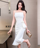 【2色】膝丈ドレス キャバドレス エレガント 上品 ボディコン フラワーモチーフ デート お出かけ JC2-JX5899