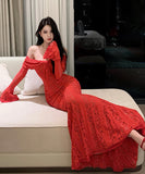 【2色】ロングドレス キャバドレス セクシー フレンチスタイル オフショルダー エレガント ウエストマーク 細見え パーティー バースデー JC2-XHY919202