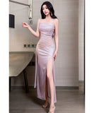 【2色】ロングドレス キャバドレス セクシー スリット入り ウエストシェイプ デコルテ映え 細見え クラブ JC2-JX5915