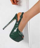 【2色】ハイヒール ストーンエンボス プラットフォームソール オープントゥ 美脚効果 エレガント パーティー フォーマルシューズ JC5-JLGJJM-669-9