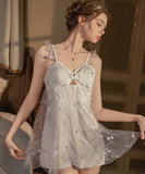 【2色】ルームウェア ランジェリー セクシー スウィート系 バタフライ刺繍 チュール サテン 谷間メイク バックオープン JC8-GR5261