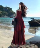 【4色】ロングドレス キャバドレス セクシー 写真映え 成人式 キャミワンピ プリーツ ノースリーブ フリル JC2-AQR2520