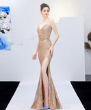 【7色】ロングドレス キラキラ Vネック 高級感 披露宴 宴会 マーメイドドレス YH2-YEY16276#