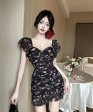 【4色】キャバドレス ミニドレス 花柄 タイトドレス セクシー 谷間見せ おしゃれ YH2-DD6348