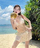 【3点セット】水着 ビキニ セクシー 韓国風 チェリー柄 ギャル系 レースアップ 温泉 リゾート 細見え JC7-DP-A23012