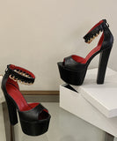 ハイヒール メタルチェーンデザイン プラットフォームソール バックファスナー チャンキーヒール オープントゥ クラブ JC2-JLGMY-953-2