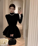 ミニドレス キャバドレス かわいい ふんわりシルエット フレンチムード ハイネック デート 通勤 お呼ばれコーデ JC2-XHY918113