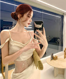 ロングドレス キャバドレス セクシー ドレープネック レース切り替え キャミワンピ ギャザー 着痩せ サテン バースデー パーティー JC2-XHY919336