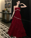 ロングドレス キャバドレス セクシー フレンチ ラインストーン キラキラ ベルベット フリル キャミソールドレス JC2-AQR6050