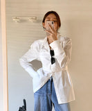 【2色】トップス レディース エレガント 韓国風 バックリボン ブラウス 長袖 無地 シャツ 出勤 デート お出かけ JC1-JW8339XJMB089