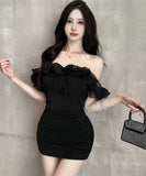 【2色】ミニドレス キャバドレス 背露出 かわいい 谷間魅せ YT2-LQE7708