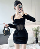 ミニドレス キャバドレス 新作 透け感 着痩せ YT2-LQE226H349