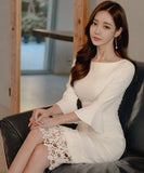 膝丈ドレス レース 着痩せ 高見え セクシー YT2-ZED881741BH506