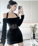 ミニドレス キャバドレス 新作 透け感 着痩せ YT2-LQE226H349