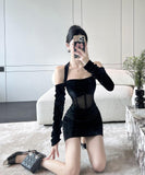 ミニドレス キャバドレス 新作 透け感 着痩せ YT2-LQE226H349