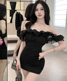 【2色】ミニドレス キャバドレス 背露出 かわいい 谷間魅せ YT2-LQE7708