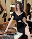 膝丈ドレス 新作 着痩せ 高見え セクシー YT2-MLS446