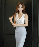 膝丈ドレス 新作 着痩せ 高見え かわいい YT2-ZED886176BH506