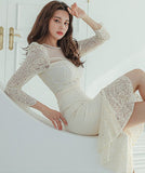 膝丈ドレス キャバドレス 気質 セクシー 着瘦せ レース YT2-ZED886702BH506