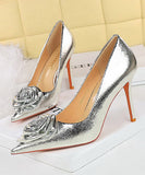 【10cm/7cmヒール】ハイヒール パンプス キラキラ 花 立体感 高見え パーティー 3色 MY5-DS-3391-AH56