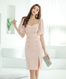 ミニドレス ドレス ひざ丈ドレス 新作 レース袖 高見え パーティー MY2-ZED886643BH506