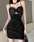 ミニドレス キャバドレス 肌見せ リボン かわいい ピカピカ MY2-EMK1971