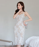 ひざ丈ドレス 新作 レース セクシー 谷間魅せ かわいい 指名 目線ゲット MY2-ZED887939E49