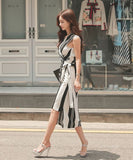 ひざ丈ドレス 新作 かわいい ドレス ストラップ柄 非対称 MY2-ZED888729B