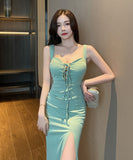 ロングドレス 谷間魅せ セクシー 3色 脚長効果 MY2-YM9146