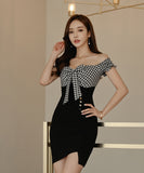 【2色】ミニドレス キャバドレス リボン チェック柄 新作 脚長効果 かわいい MY2-MLS3970A