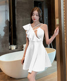 キャバドレス 谷間魅せ フリル ミニドレス 谷間魅せ キラキラ MY2-YM8735